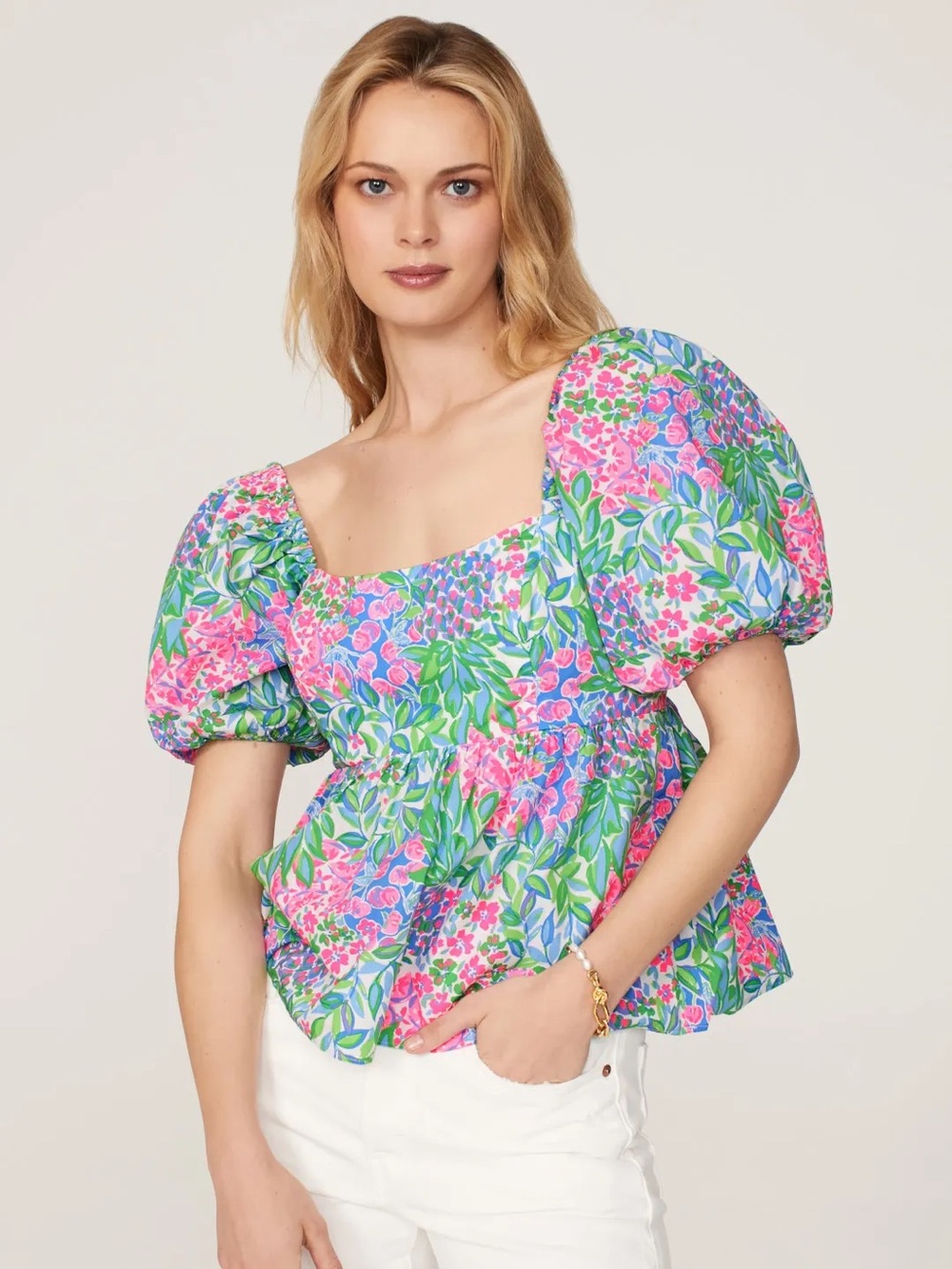 Lilly Pulitzer Kay Puff Sleeve Top Cherry on Top Floral Size 12 NWOT